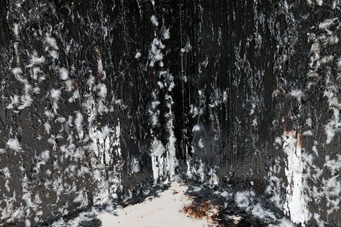 丹·科伦，拉芬和拉芬，直到他不能再拉芬，2012(细节)焦油和羽毛，尺寸可变安装视图，高古轩，巴黎©丹·科伦