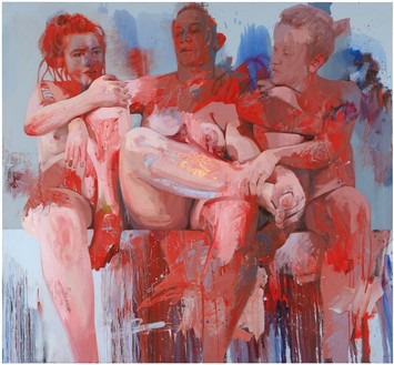 珍妮·萨维尔，红色命运，2018布面油画，94½× 102 / 8英寸(240 × 260厘米)©珍妮·萨维尔