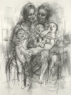 珍妮·萨维尔，复制图纸IV(在莱昂纳多漫画之后)，2010纸上木炭，76 / 8 × 57⅛英寸(194 × 145厘米)©珍妮·萨维尔