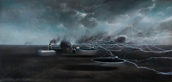 贾爱莉，《北柳草岛记忆I》，2013-14布面油画，94½× 196英寸(240 × 500厘米)©贾爱莉工作室