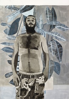 乔纳斯·伍德，无题(BW自画像)，2008纸上水墨和石膏，56 × 41.5英寸(142.2 × 105.4厘米)©乔纳斯·伍德
