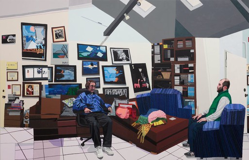 乔纳斯·伍德，催眠师，2011布面油画和丙烯，108 × 168英寸(274.3 × 426.7厘米)©乔纳斯·伍德