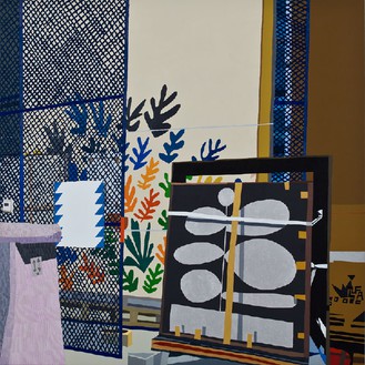 乔纳斯·伍德，Hammer Storage, 2011亚麻上的油画和亚克力，82 × 82英寸(208.3 × 208.3厘米)©乔纳斯·伍德