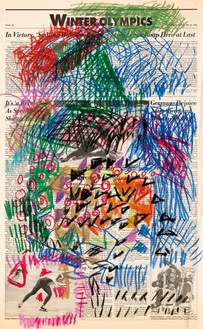 Nam June Paik，无标题[报纸绘画]，c. 1990印刷新闻纸油条，22⅝英寸× 15⅛英寸(57.5 × 38.4厘米)，史密森尼美国艺术博物馆，华盛顿特区©Nam June Paik Estate