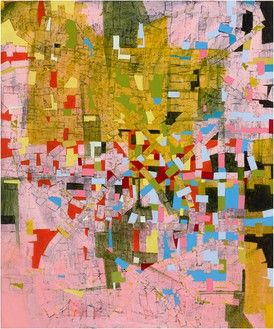 里克·洛，无题，2020年画布上的丙烯酸和纸拼贴画，72 × 60英寸(182.9 × 152.4厘米)，Menil Collection，休斯顿©里克·洛工作室