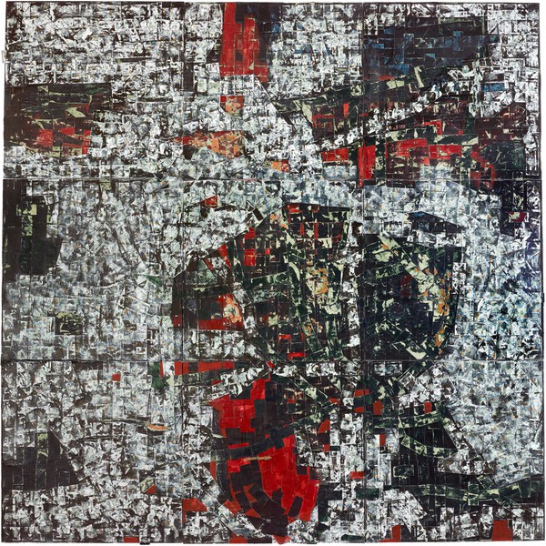 里克·洛，黑色华尔街之旅#8,2021年，画布上的丙烯酸和纸拼贴画，108 × 108英寸(274.3 × 274.3厘米)©里克·洛工作室