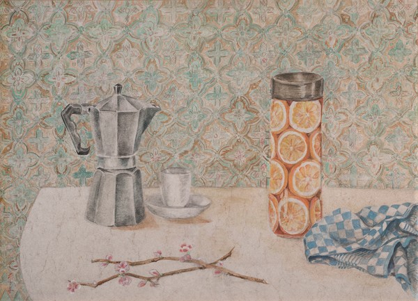 Setsuko, Nature morte avec cafetière, c. 1960纸面水粉，26 3 / 8 × 36¼英寸(67 × 92厘米)©Setsuko。图片来源:Leonardo Cestari