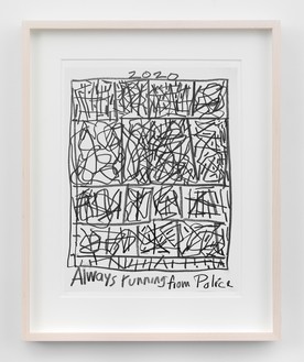 斯坦利·惠特尼，无题(总是逃避警察)，2020纸上石墨，13 × 10英寸(35.2 × 25.4 cm)©斯坦利·惠特尼
