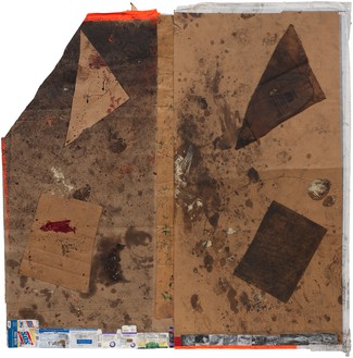 Sterling Ruby, EXHM(3916)， 2012拼贴画，油漆和聚氨酯在纸板上，98 × 97英寸(248.9 × 246.4厘米)©Sterling Ruby