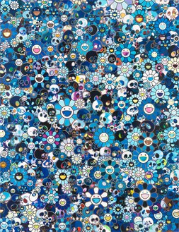 村上隆《蓝色花朵》;头骨，2012布面丙烯板，78¾× 60¼英寸(200 × 153厘米)©村上隆/Kaikai Kiki Co.， Ltd版权所有