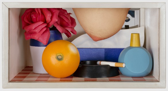 Tom Wesselmann，卧室乳头盒，1968-70油画，丙烯，组合，和现场模型的乳房，6 × 12 × 8½英寸(15.2 × 30.5 × 21.6厘米)©The Estate of Tom Wesselmann/由ARS/VAGA，纽约授权