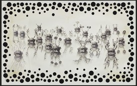 Ashley Bickerton，灰色反射头No. 2, 2006，丙烯酸，墨水，剪纸，毛毡，纸上钢钉，40 × 64英寸(101.1 × 162.5厘米)