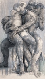 珍妮·萨维尔，Pietà I, 2019-21，画布上的木炭和粉彩