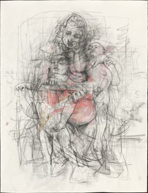 珍妮·萨维尔，《笔画研究I》，2011年，纸上石墨和粉彩。