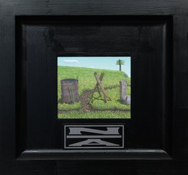 Neil Jenney，北美分裂，2001-06，艺术家框木面油画，26¼× 28¼× 2¾英寸(66.7 × 71.8 × 7厘米)。
